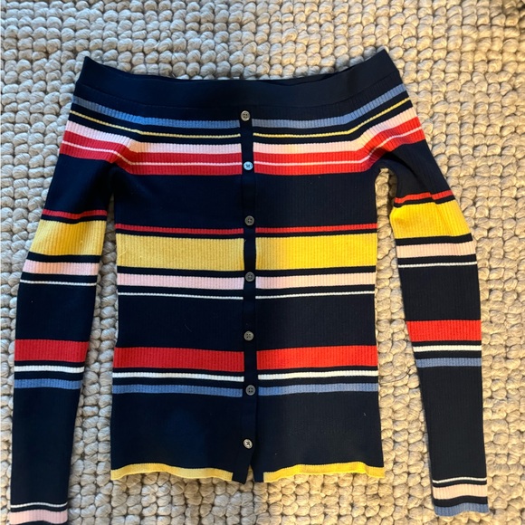 FRAME STRIPPED OFF SHOULDER SWEATER (S) - Picture 2 of 3